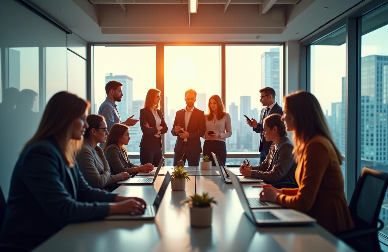 A diverse team of professionals collaborating in a modern Montreal office.
